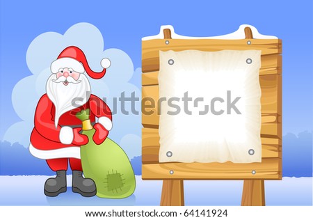 Santa Claus and wooden sign