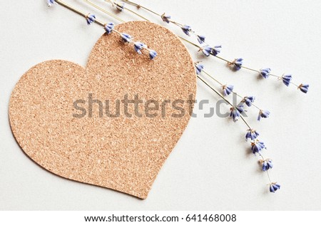 lavender flowers branches with cork heart shape