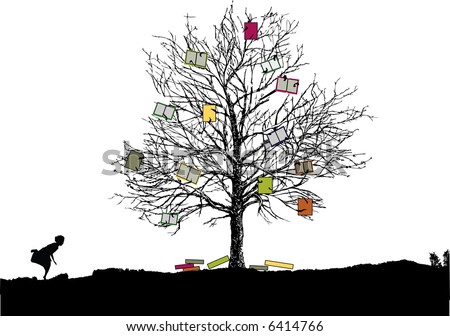vector - tree with books and child