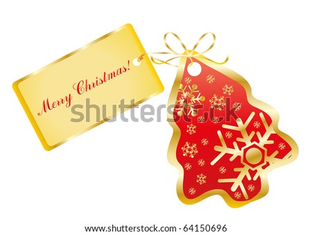Vector illustration of a red card in the shape of a tree with the text Merry Christmas