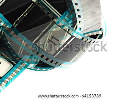 Blank celluloid cinema film strip isolated on white