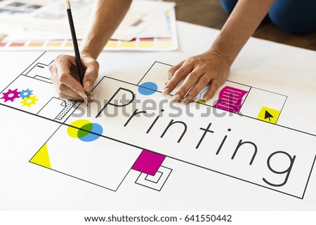 Hands working on network graphic overlay banner on desk