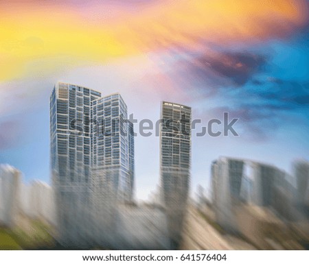 Downtown Miami buildings at sunset.