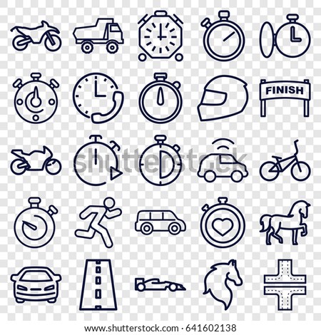 Race icons set. set of 25 race outline icons such as horse, road, toy car, car, stopwatch, running, helmet, motorbike, sport car, bicycle