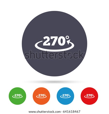 Angle 270 degrees sign icon. Geometry math symbol. Round colourful buttons with flat icons. Vector
