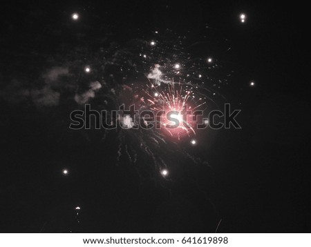 Real Fire works at night with sparks and smoke,  