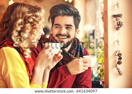 Young couple enjoying restaurant in the morning.