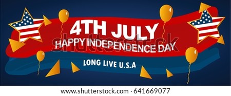 4th July Happy independence day America celebrations. America independence day banner and facebook cover. Fourth of July Independence Day of America Cover Template with American flag and balloons. 