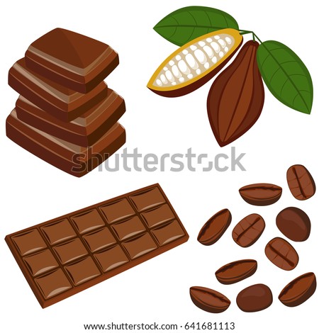 Raw cacao beans and chocolate bar. Royalty-Free Stock Photo #641681113