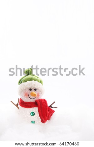Snowman on white background, Card with space to insert text or design
