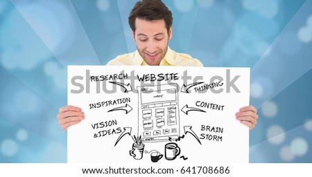 Digital composite of Digital composite image of businessman holding website plan on placard