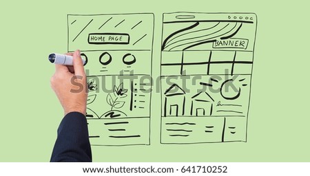 Digital composite of Hand drawing mock ups of website