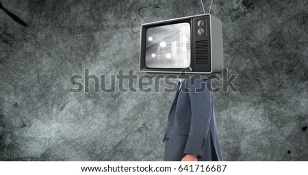 Digital composite of Digital composite image of TV on businessman's head