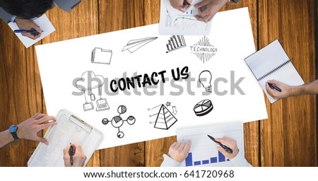 Digital composite of Cropped image of business people working with black graphics and text on table