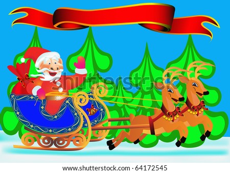 The illustration Santa Claus on a sledge goes on deer
