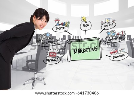Digital composite of Side view of businesswoman with marketing graphics