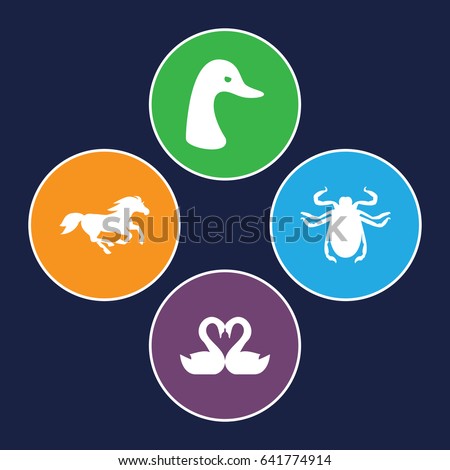 Animal icons set. set of 4 animal filled icons such as goose, horse, beetle