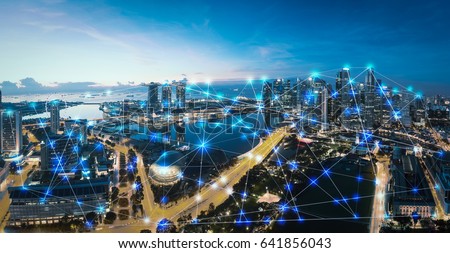 Smart city and internet of things, wireless communication network, abstract image visual Royalty-Free Stock Photo #641856043