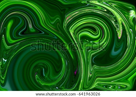 Distorted wavy  picture. Bright abstract malachite green background. Mixed paint colors. Abstract  swirls.