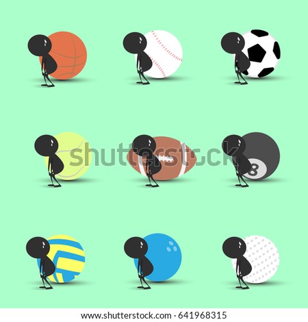 Black man character cartoon tired to playing sport with green background. Flat graphic. logo design. sports cartoon. sports balls vector. illustration.
