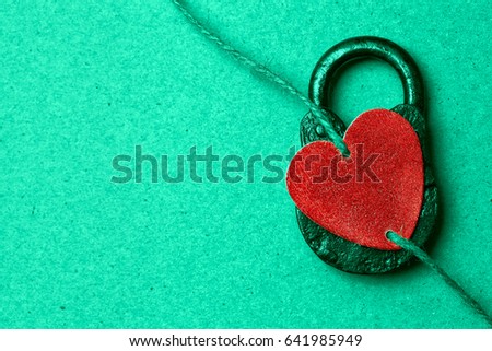 For Valentine's day. Red heart on green background. Free space for love letters