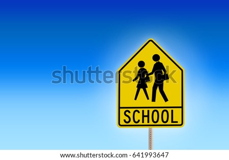 School Street Sign with Blue Background