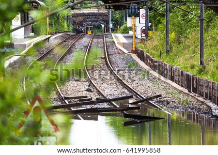 Flooded Metro Train Line in Jesmond Newcastle Upon Tyne 17th May 2017 Royalty-Free Stock Photo #641995858