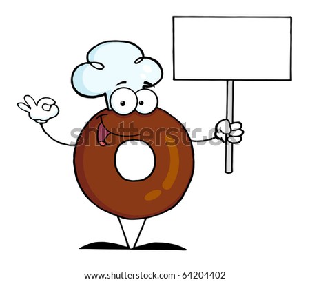 Donut Cartoon Character Holding A Blank Sign