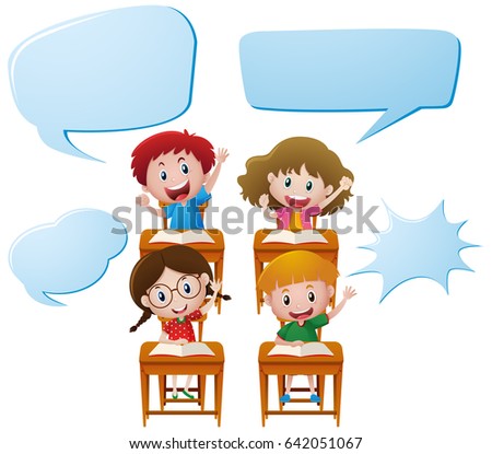 Four kids learning in classroom illustration