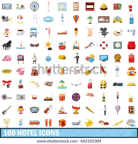 100 hotel icons set in cartoon style for any design vector illustration