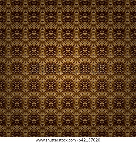 Vector sketch for cards, thank you message, printing. Vintage seamless border and grid for design template on a brown background. Seamless pattern in Eastern style with floral golden elements.
