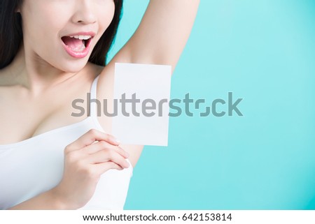 beauty woman show under armpit and take picture
