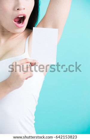 beauty woman show under armpit and take picture