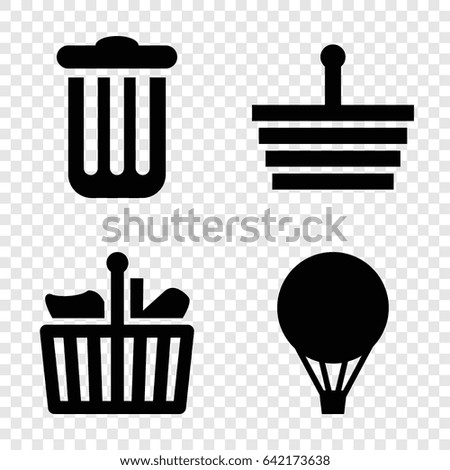 Basket icons set. set of 4 basket filled icons such as air balloon, trash bin, shopping bag