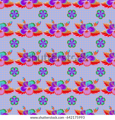 Modern flower pattern with royal flower. Colored orient pattern in orange, green and pink colors. Seamless floral ornament.