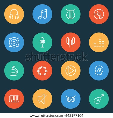 Audio Outline Icons Set. Collection Of Headphones, Soundless, Strings And Other Elements. Also Includes Symbols Such As Guitar, Notes, Mixer.
