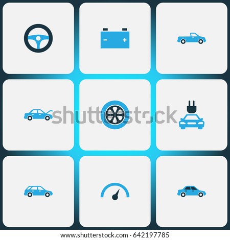 Auto Colorful Icons Set. Collection Of Speedometer, Pickup, Tie And Other Elements. Also Includes Symbols Such As Electric, Sedan, Speedometer.
