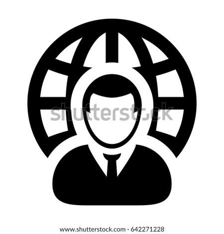Internet Website Network Icon Vector Person With Globe Business Man Profile User Avatar in Glyph Vector illustration