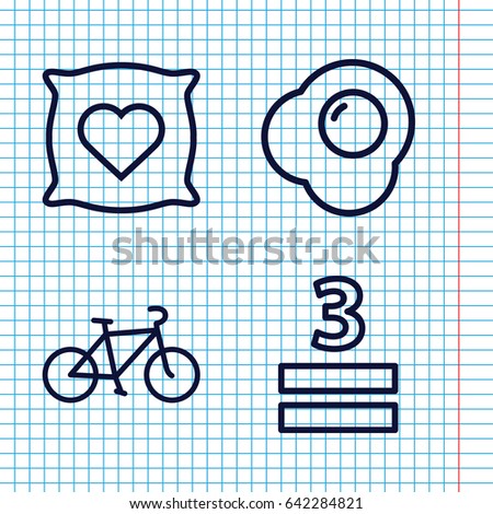 Set of 4 over outline icons such as pillow with heart on it, 3 allowed, egg