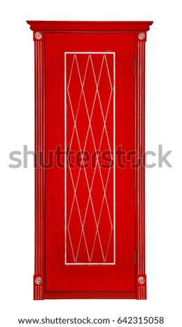 Red wooden vintage door isolated on white background