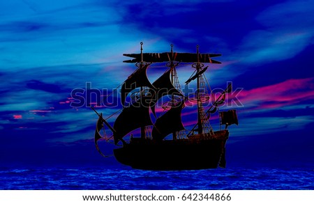 caravel with open sails against the sky (3D Model)   