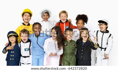 Group of kids with career uniform dream occupation Royalty-Free Stock Photo #642372820