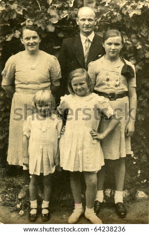 Vintage photo of happy family