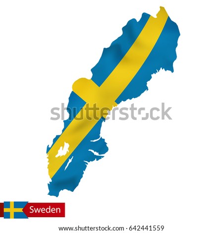 Sweden map with waving flag of Sweden. Vector illustration.