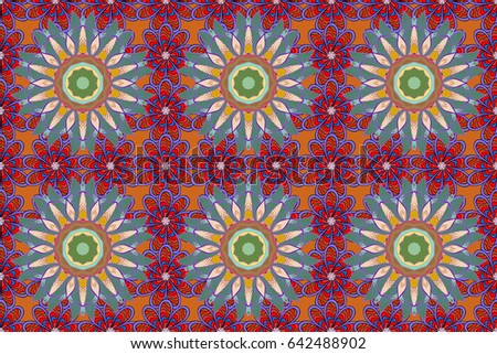 Abstract ethnic raster seamless pattern. Tribal art boho print, vintage flower background. Background texture, wallpaper, floral theme in blue colors.