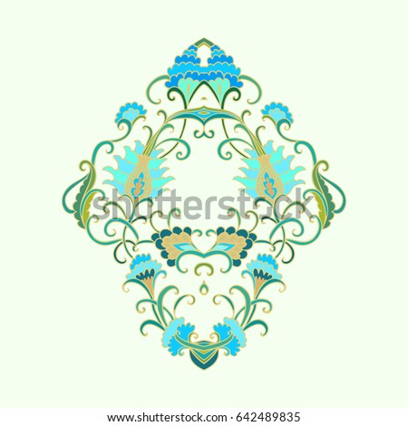 Turquoise - green vector floral frame ornament in vintage style