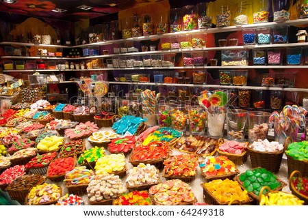 Large choice of sweets in a candy shop Royalty-Free Stock Photo #64249318