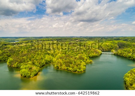 Aerial view of Prettyboy Reservoir in Baltimore County, Maryland.