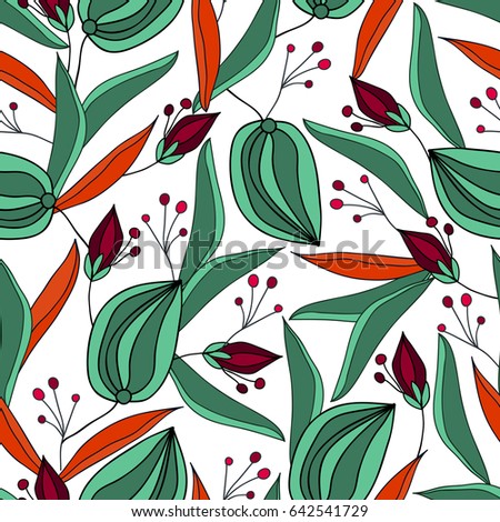 hand drawn flowers seamless pattern. Vector