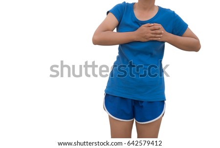 woman holding breast because of heart infarction.